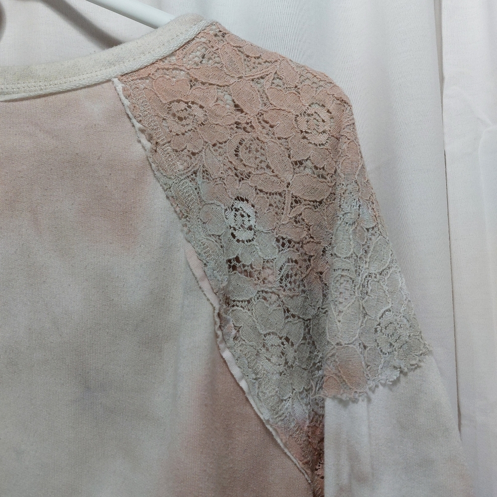 New Directions Womens Tie Dyed High Low Sweatshirt Lace Size Large Pink‎ Gray - Picture 5 of 8